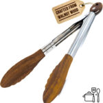 12" Natural Walnut Wooden Kitchen Tongs