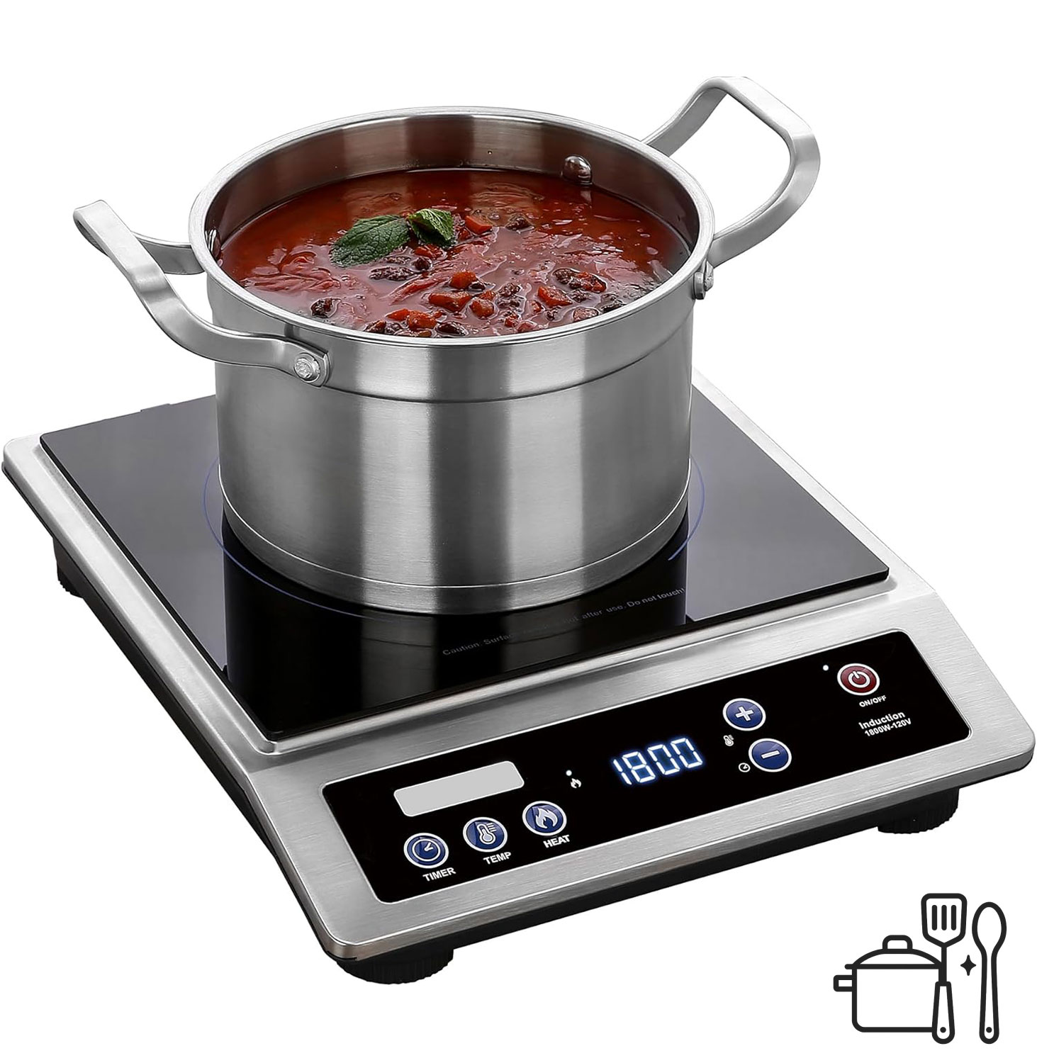 induction Commercial-Grade Portable Induction Cooktop with 1800W Power and 8" Heating Coil - Image 1